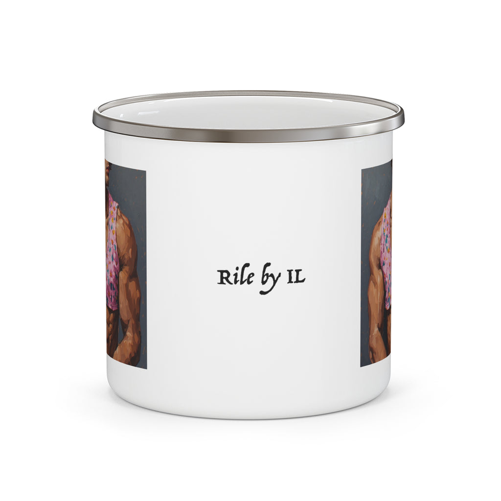 Man w/ Pink Crop Top Enamel Cup w/ Rile by IL Logo