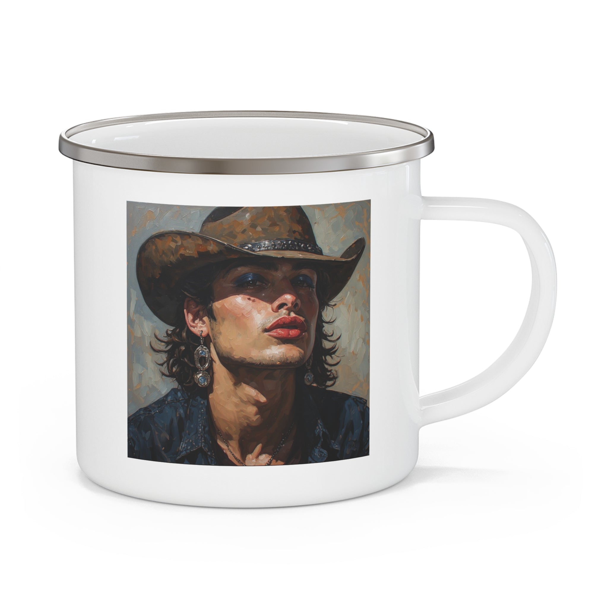 Cowboy Portrait Camping Enamel Cup