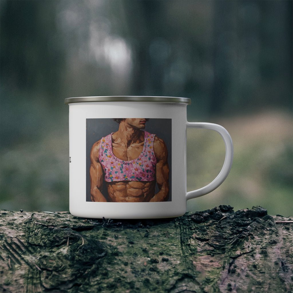 Man w/ Pink Crop Top Enamel Cup w/ Rile by IL Logo