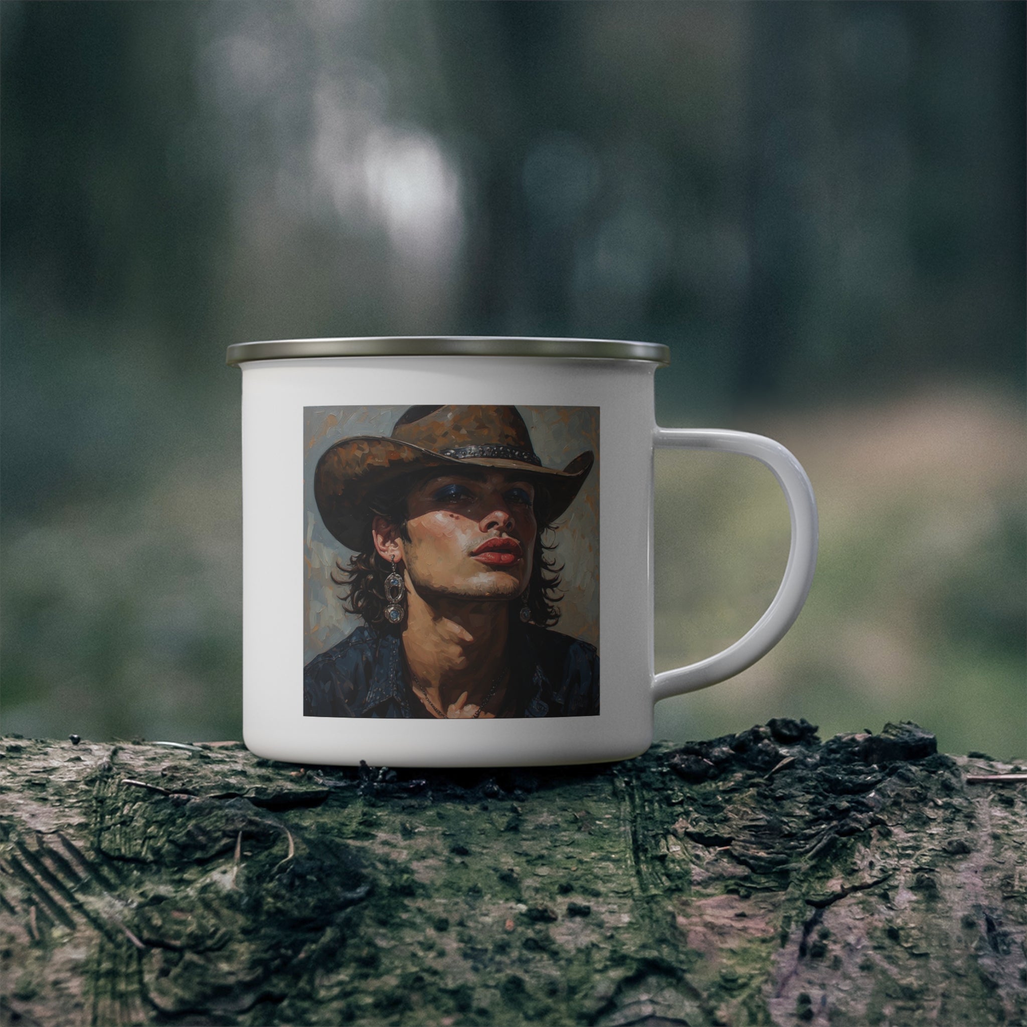 Cowboy Portrait Camping Enamel Cup