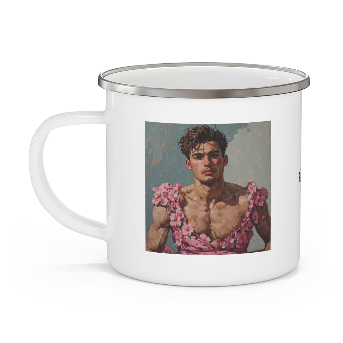 Man In Pink Dress Enamel Cup w/ Rile by IL Logo