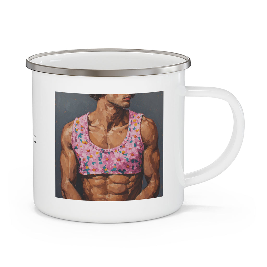 Man w/ Pink Crop Top Enamel Cup w/ Rile by IL Logo