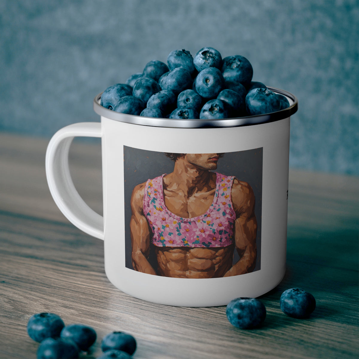 Man w/ Pink Crop Top Enamel Cup w/ Rile by IL Logo