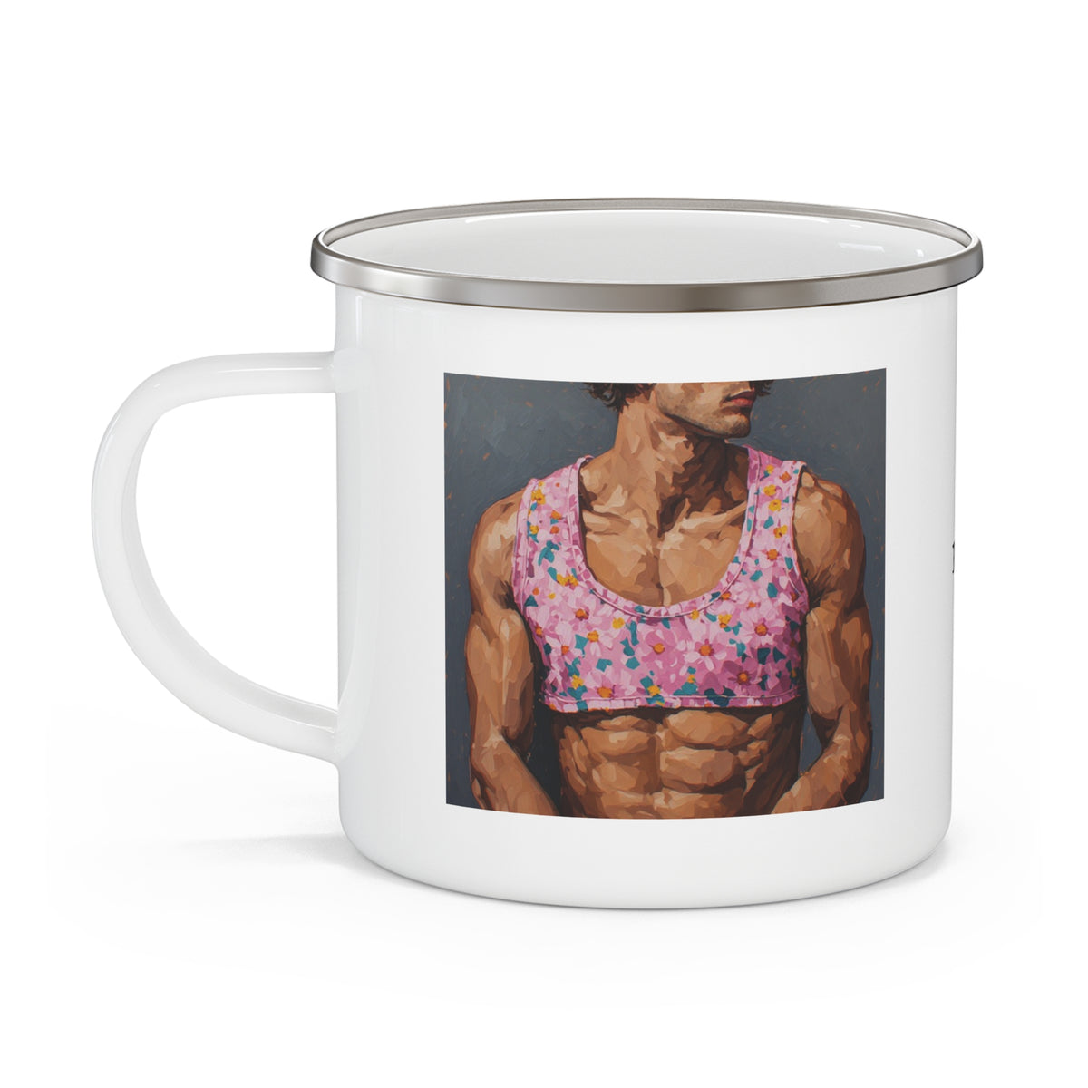 Man w/ Pink Crop Top Enamel Cup w/ Rile by IL Logo