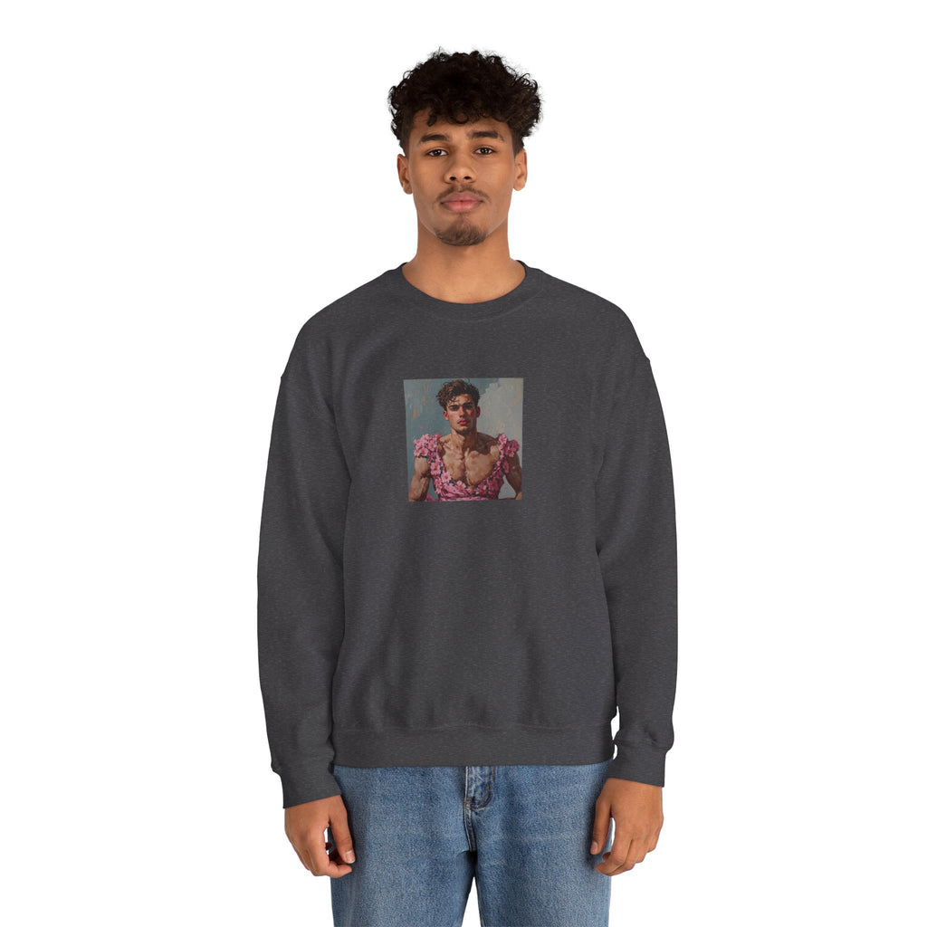 Man In Pink Dress Crewneck Sweatshirt